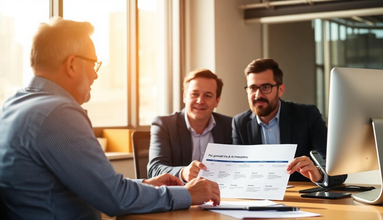 A small business owner reviewing an AI automation project timeline